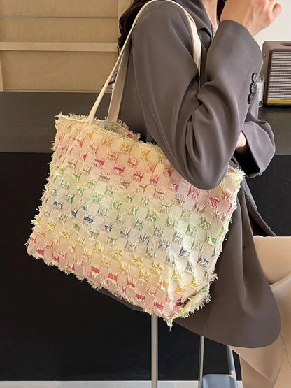Raw Hem Rainbow Color Tote Bag